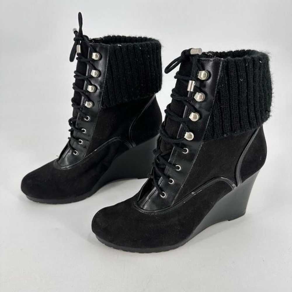 Ellen Tracy lace up black wedge sweater boots boo… - image 1