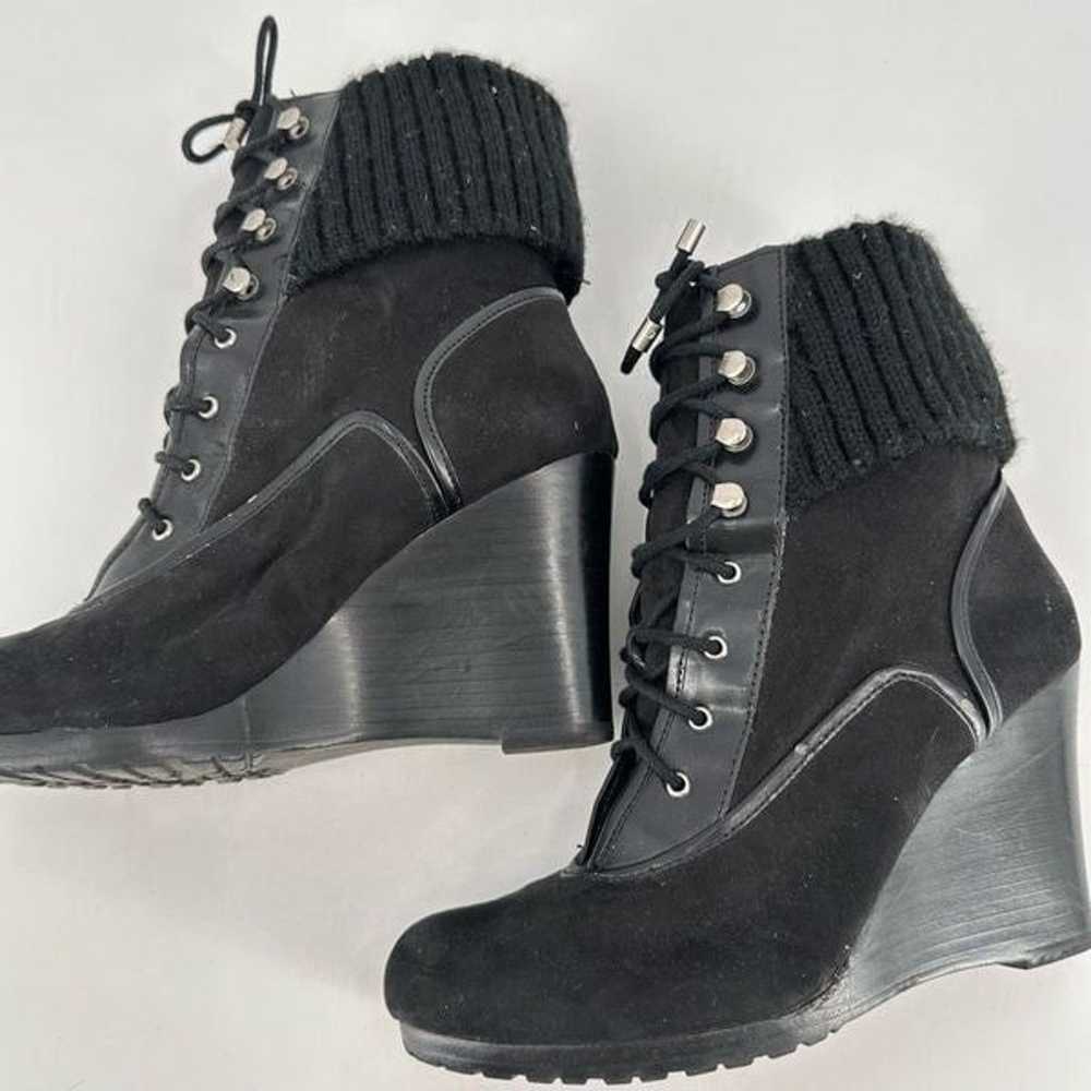 Ellen Tracy lace up black wedge sweater boots boo… - image 3