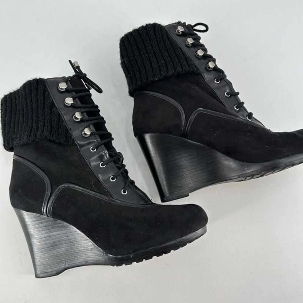 Ellen Tracy lace up black wedge sweater boots boo… - image 5