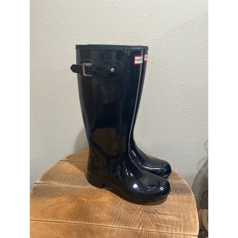 Hunter Original Black Glossy Rain Boots Size 7 - image 1