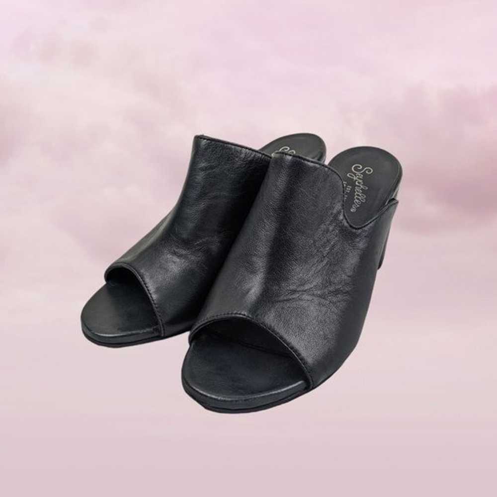 Seychelles Black Leather Block Heel Mules Size 7.… - image 6