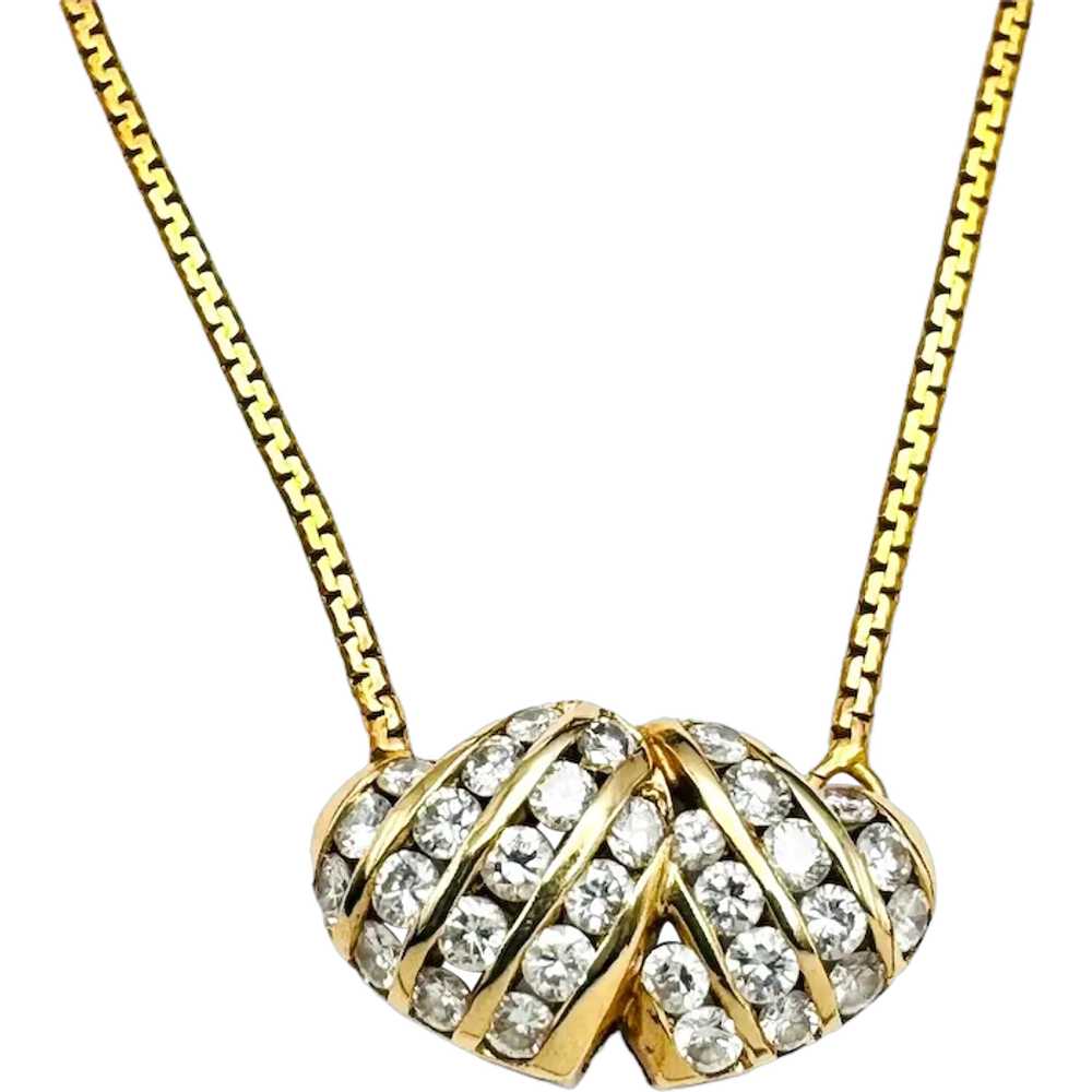 UNOAERRE 14k Solid Gold Necklace Chain + 14k Diam… - image 2