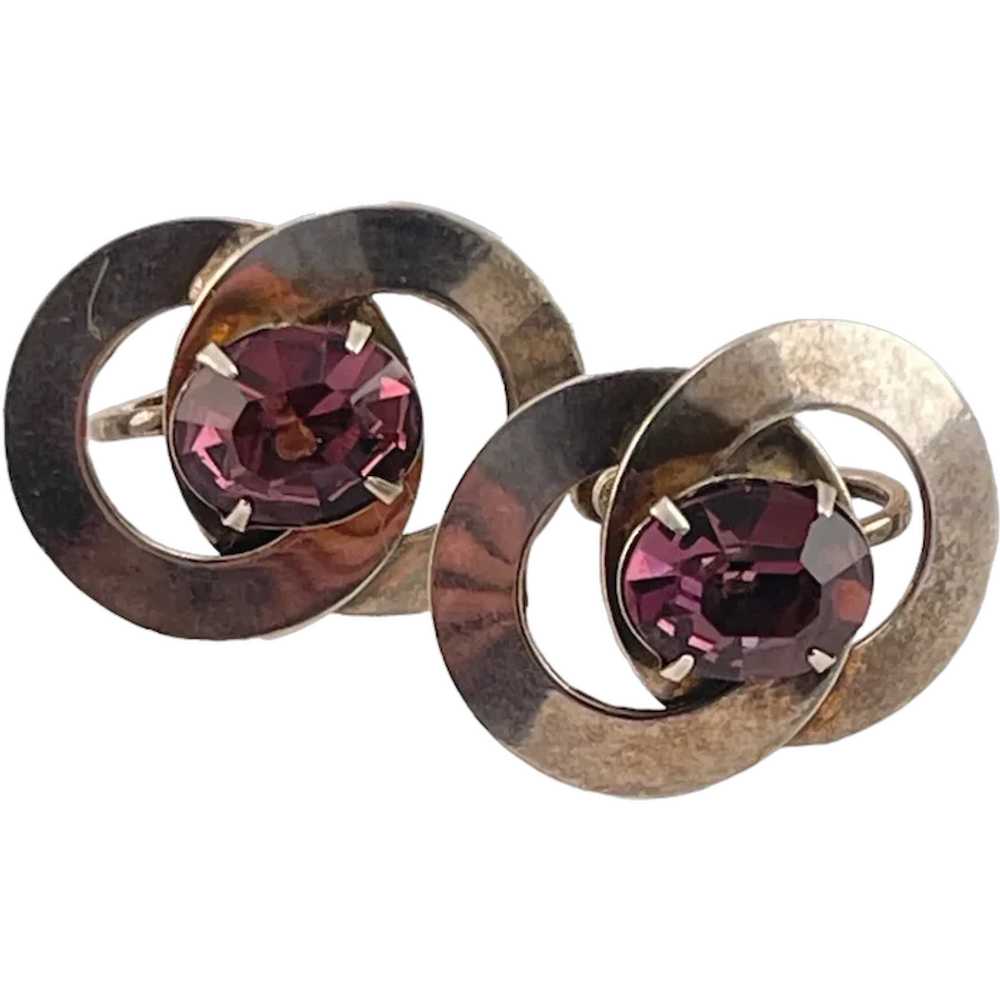 Double Circle Earrings Purple Oval Center Rhinest… - image 1