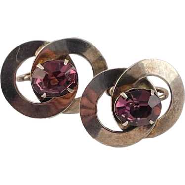 Double Circle Earrings Purple Oval Center Rhinest… - image 1