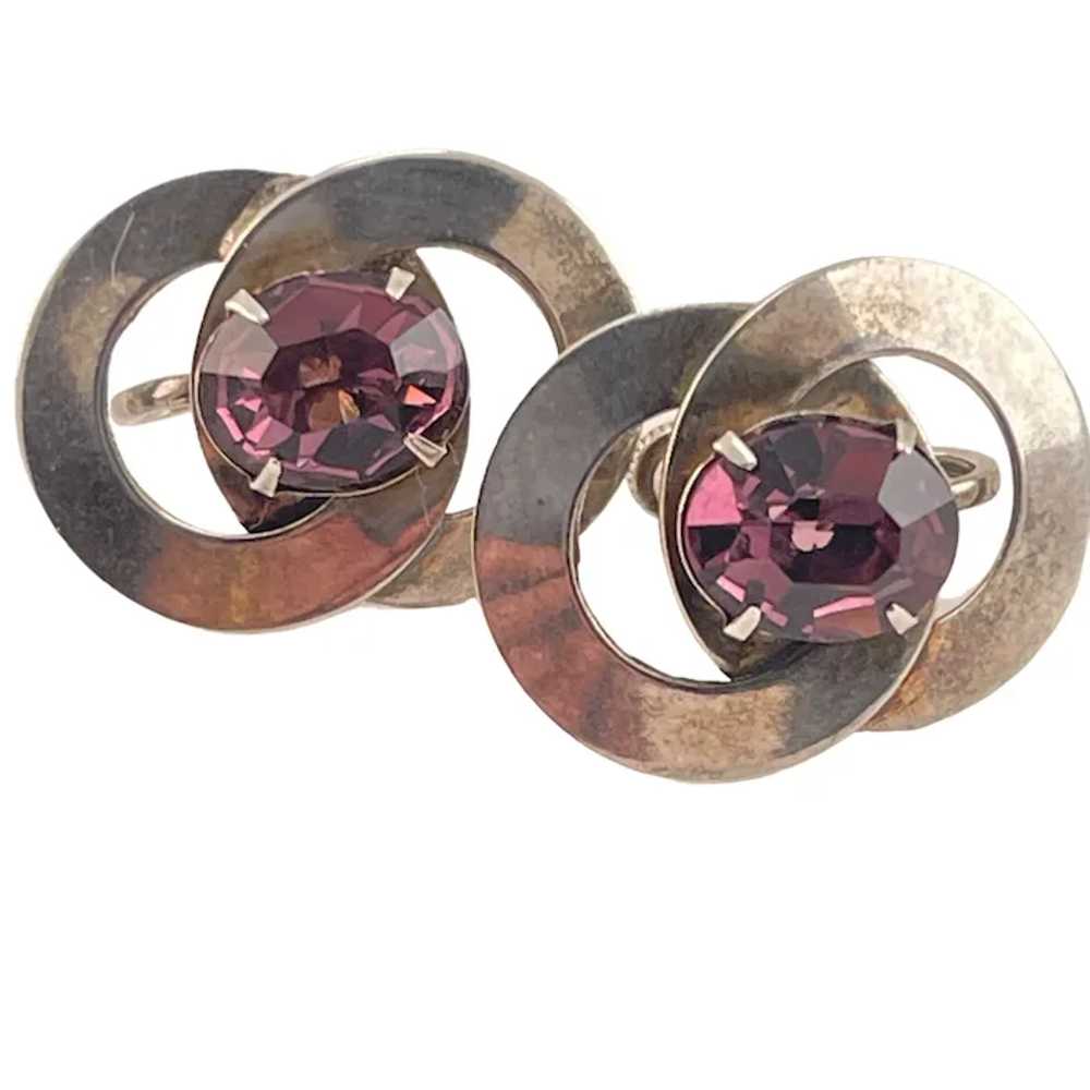 Double Circle Earrings Purple Oval Center Rhinest… - image 2