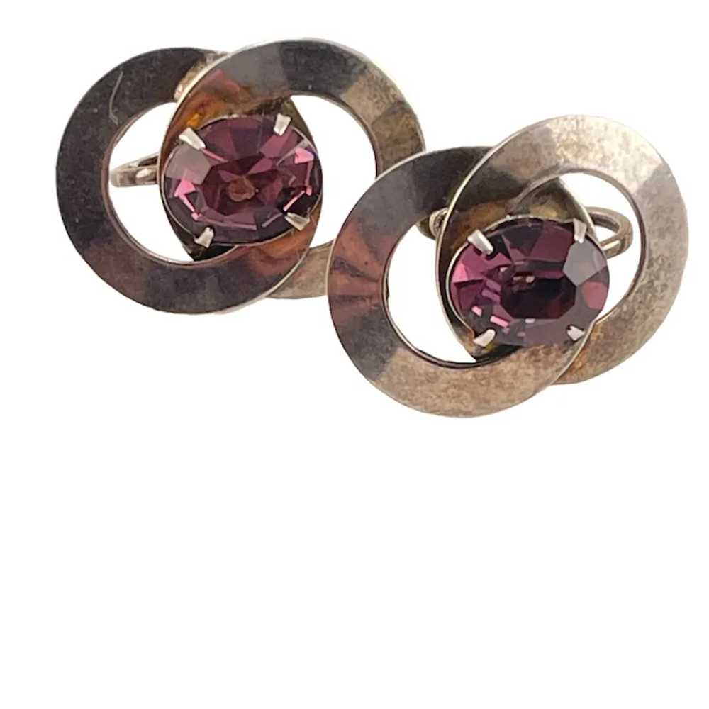 Double Circle Earrings Purple Oval Center Rhinest… - image 6