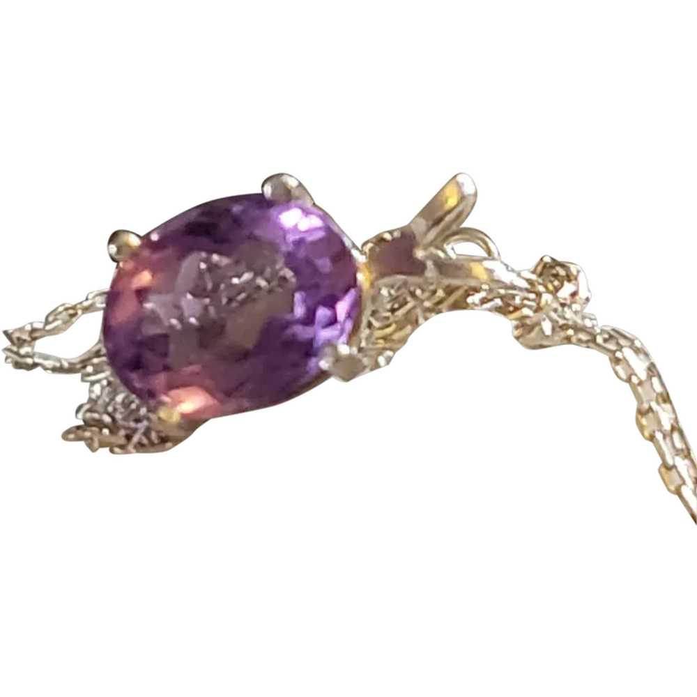 925  Amethyst Oval Drop Pendant Necklace Beauty! - image 1