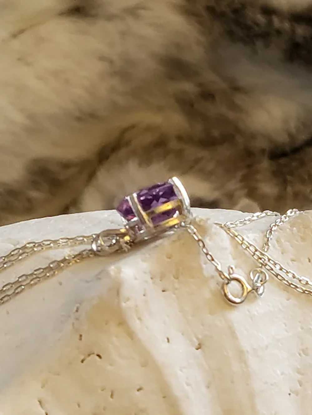 925  Amethyst Oval Drop Pendant Necklace Beauty! - image 7