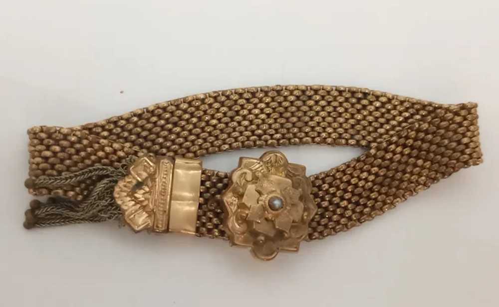 Victorian Mesh Slide Bracelet, Gold Filled, Flora… - image 2