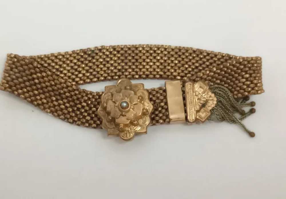 Victorian Mesh Slide Bracelet, Gold Filled, Flora… - image 4