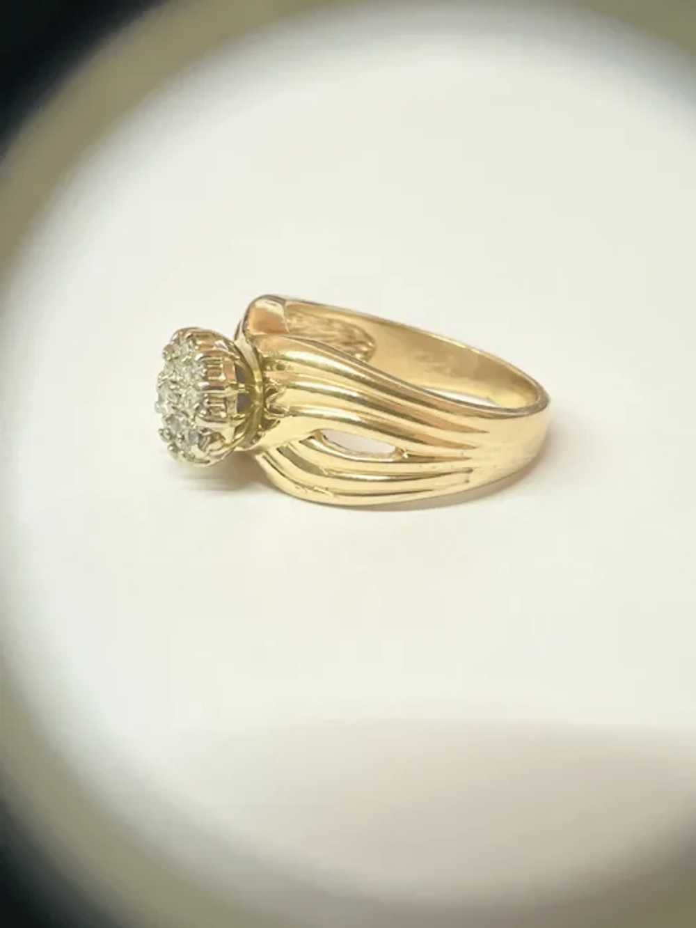 14k Yellow Gold Cluster Round Diamond Ring - image 4