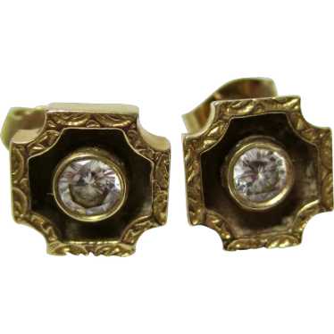 Vintage Estate Diamond Earrings 14K Yellow Gold - image 1