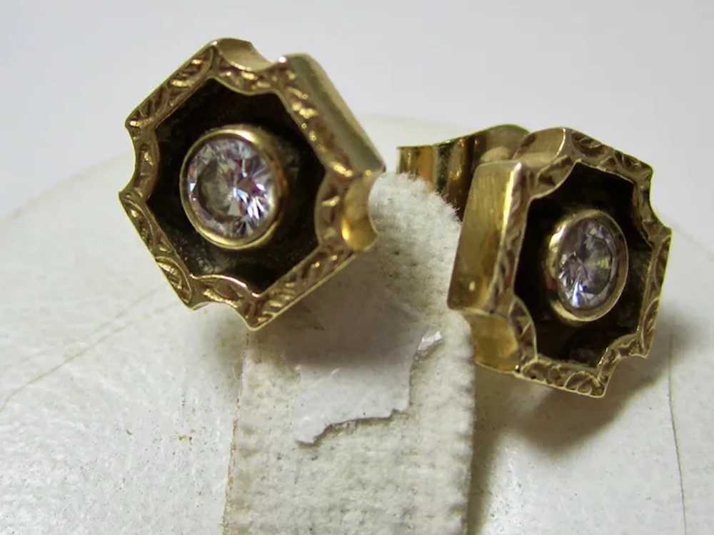 Vintage Estate Diamond Earrings 14K Yellow Gold - image 2