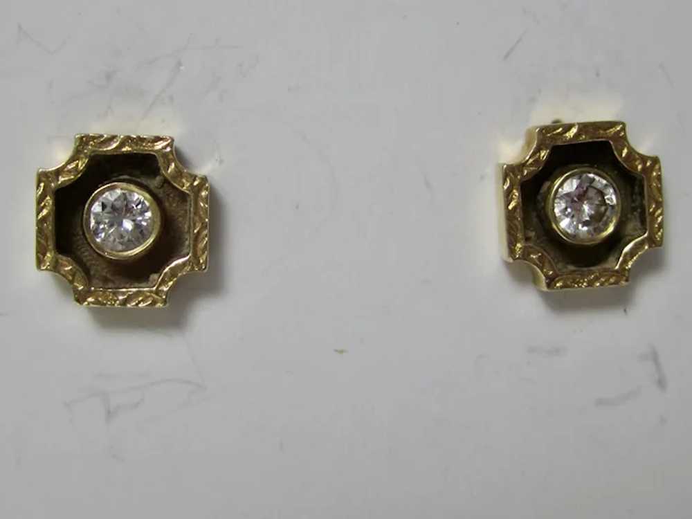 Vintage Estate Diamond Earrings 14K Yellow Gold - image 4