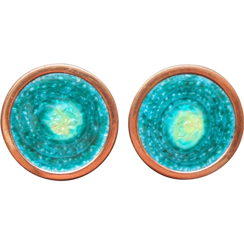 Matisse Enamel Copper 1950s Clip Earrings Gracele… - image 1