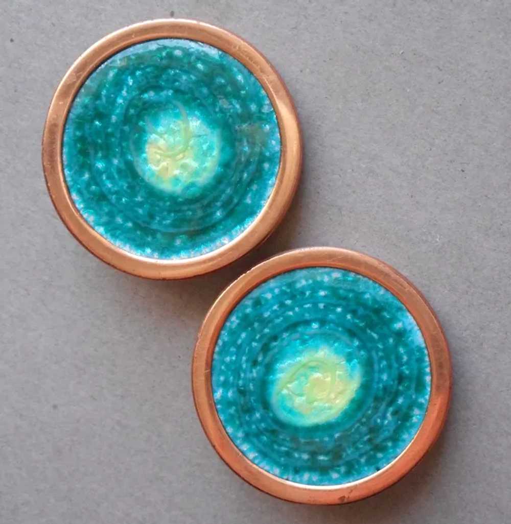 Matisse Enamel Copper 1950s Clip Earrings Gracele… - image 2