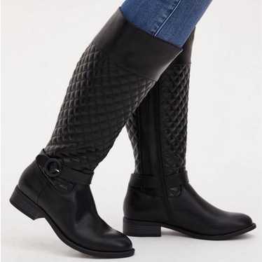 Torrid black faux leather quilted knee high boots
