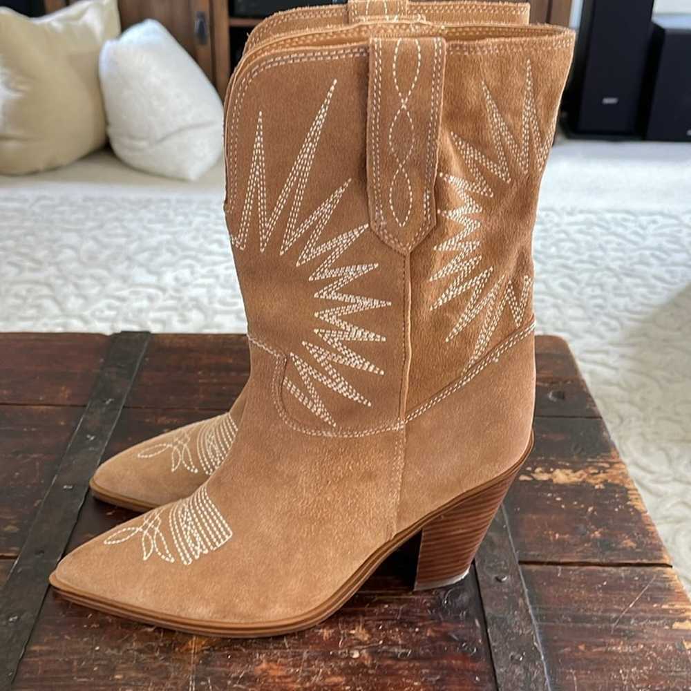 Marc Fisher Brown Leather Western Heeled Boots Si… - image 2