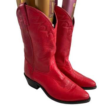 Laredo western boots red leather cowgirl almond t… - image 1