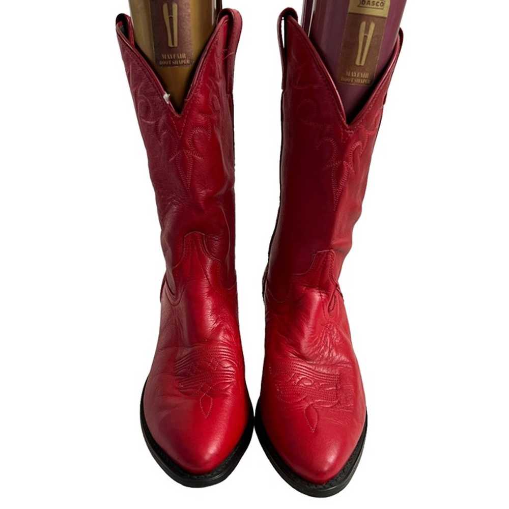 Laredo western boots red leather cowgirl almond t… - image 2