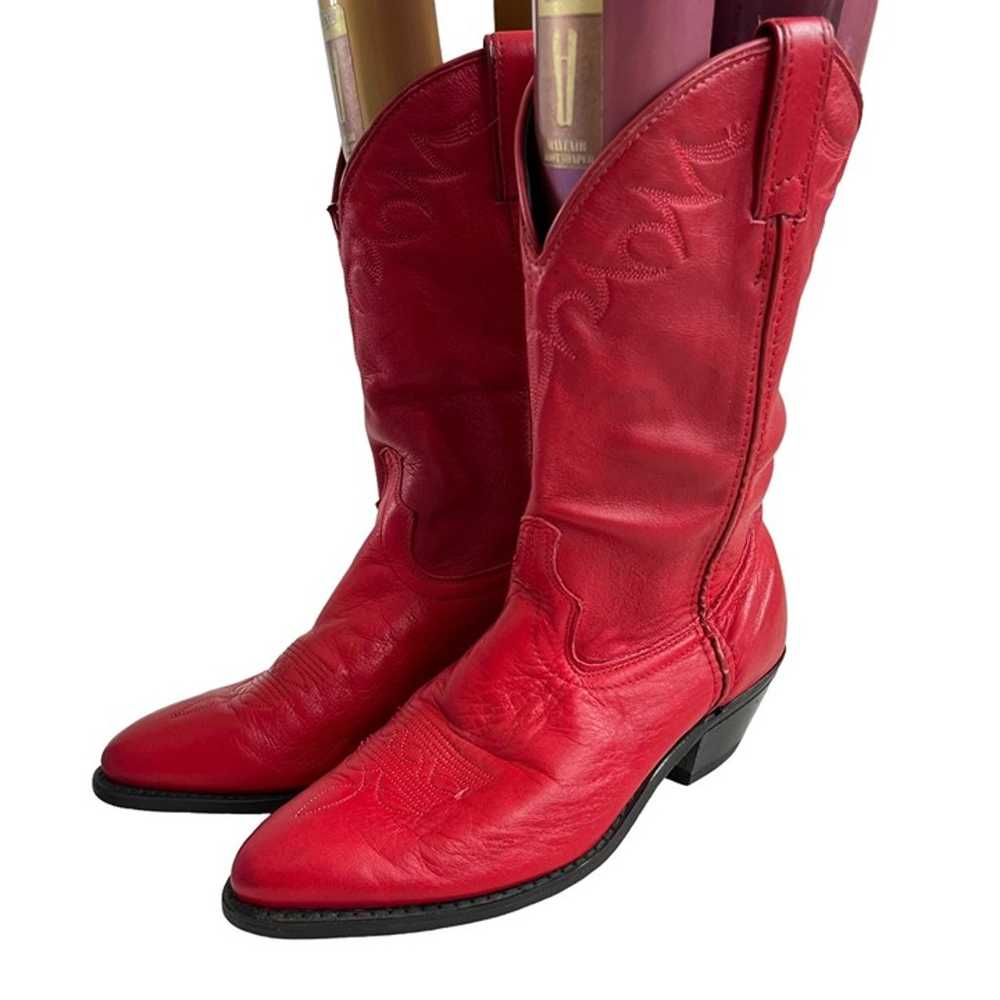 Laredo western boots red leather cowgirl almond t… - image 3