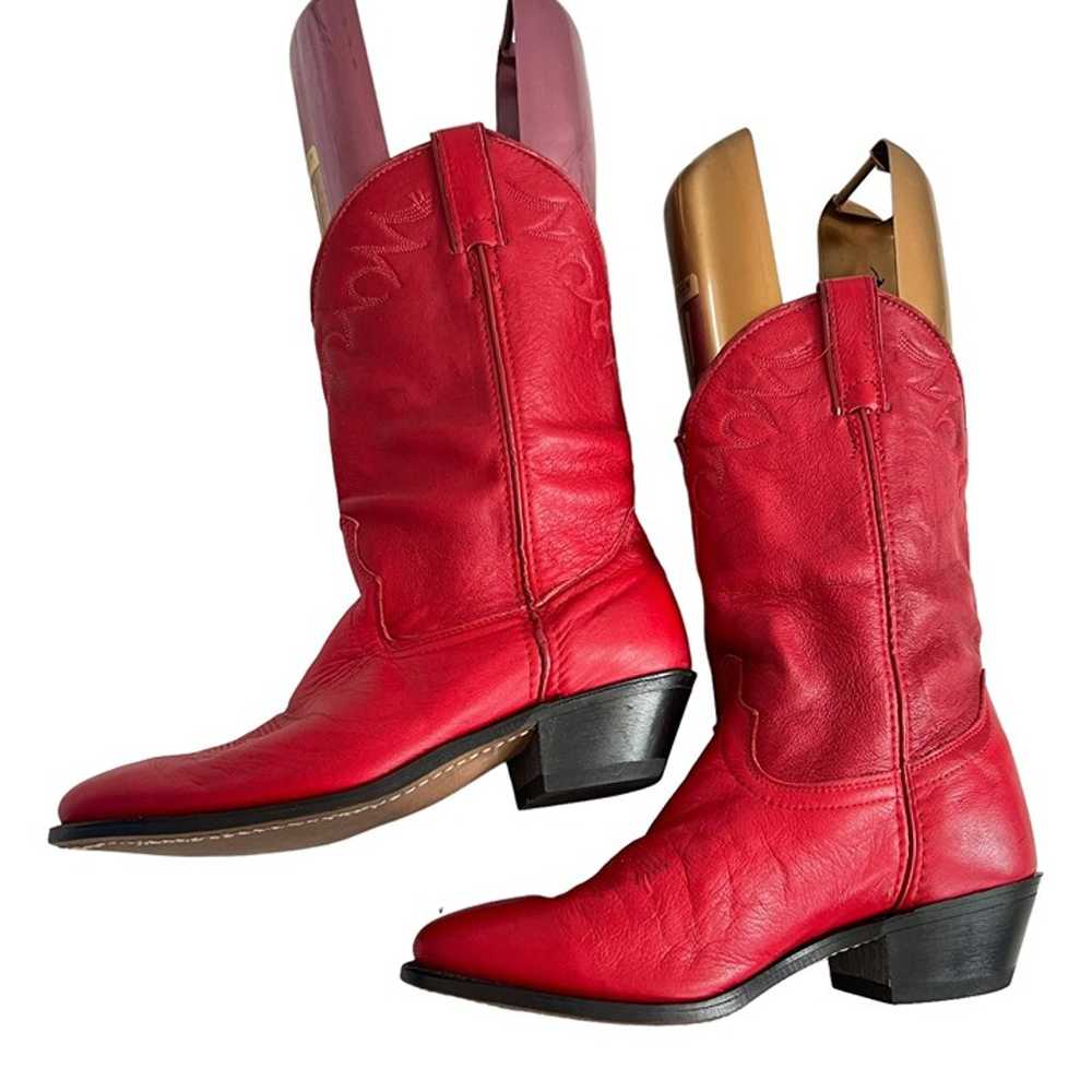 Laredo western boots red leather cowgirl almond t… - image 6