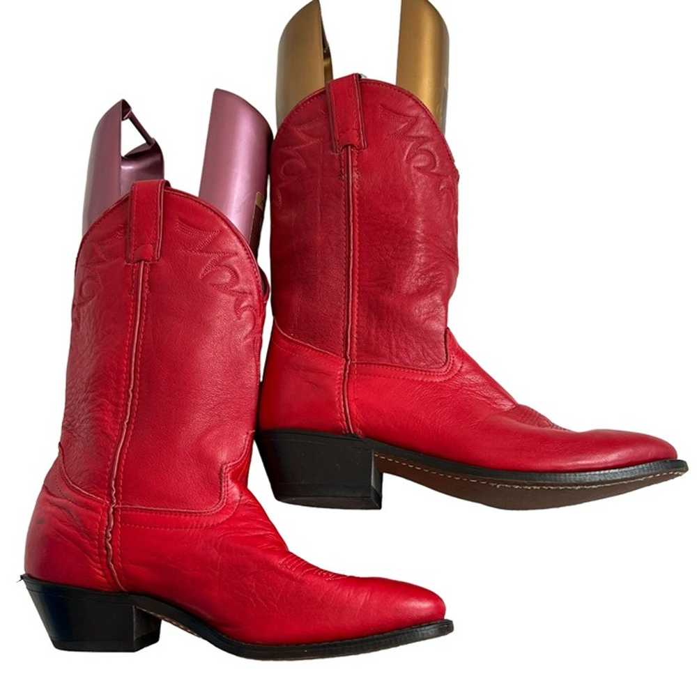 Laredo western boots red leather cowgirl almond t… - image 7