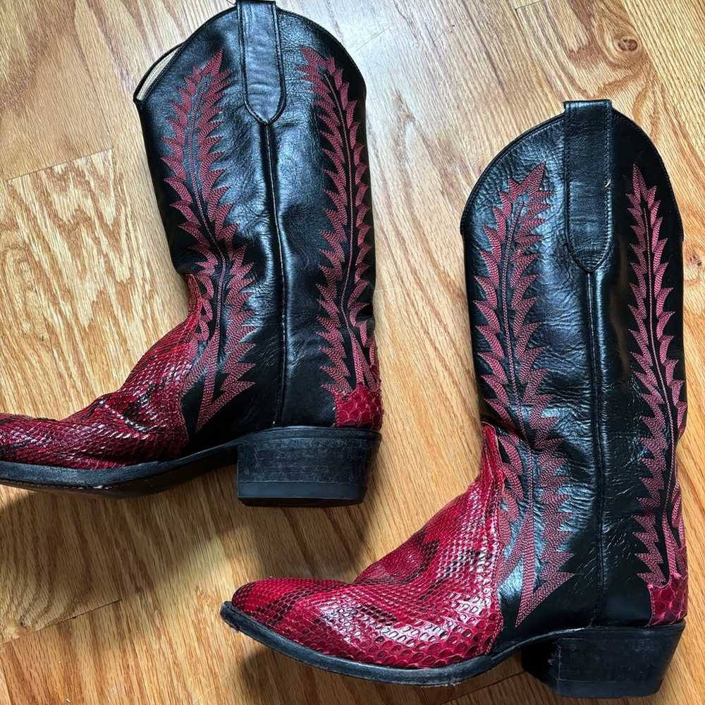 Cowboy Boots Red Black Flames Leather Snakeskin W… - image 1