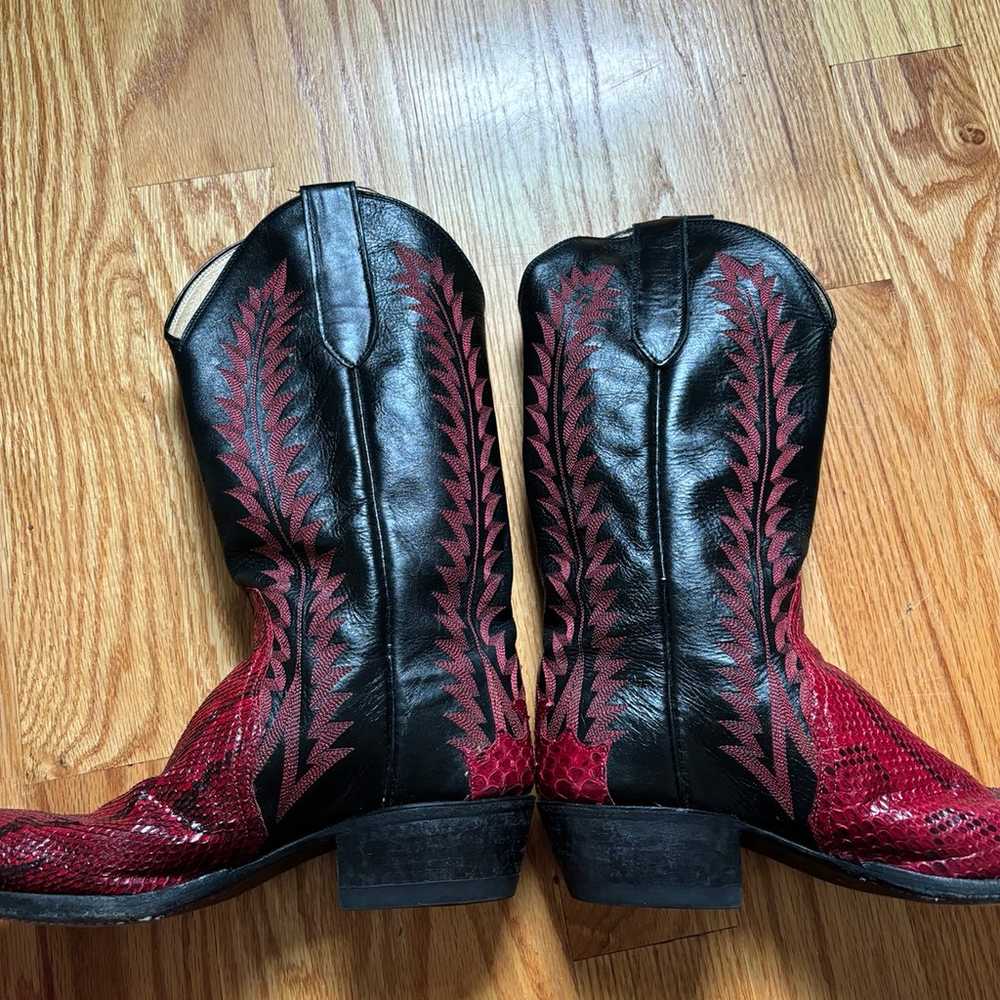 Cowboy Boots Red Black Flames Leather Snakeskin W… - image 2