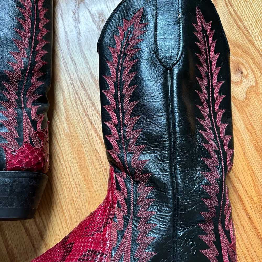 Cowboy Boots Red Black Flames Leather Snakeskin W… - image 3