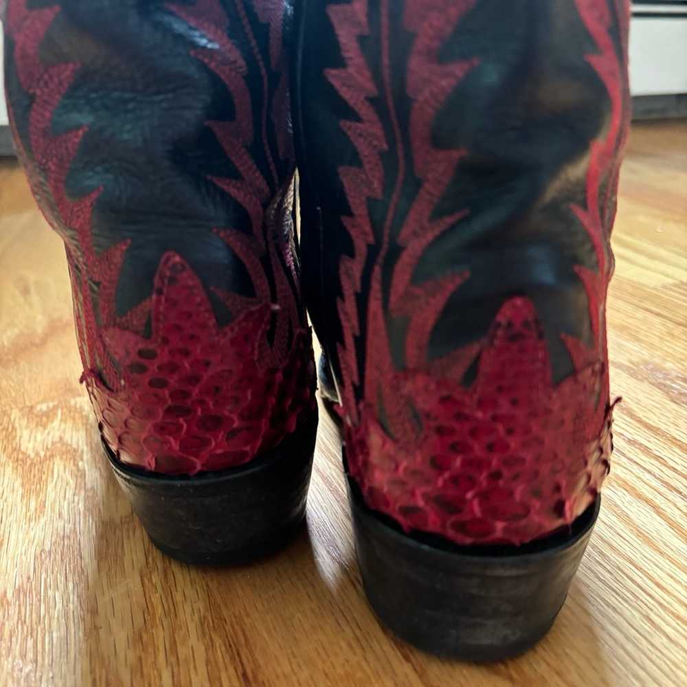 Cowboy Boots Red Black Flames Leather Snakeskin W… - image 4