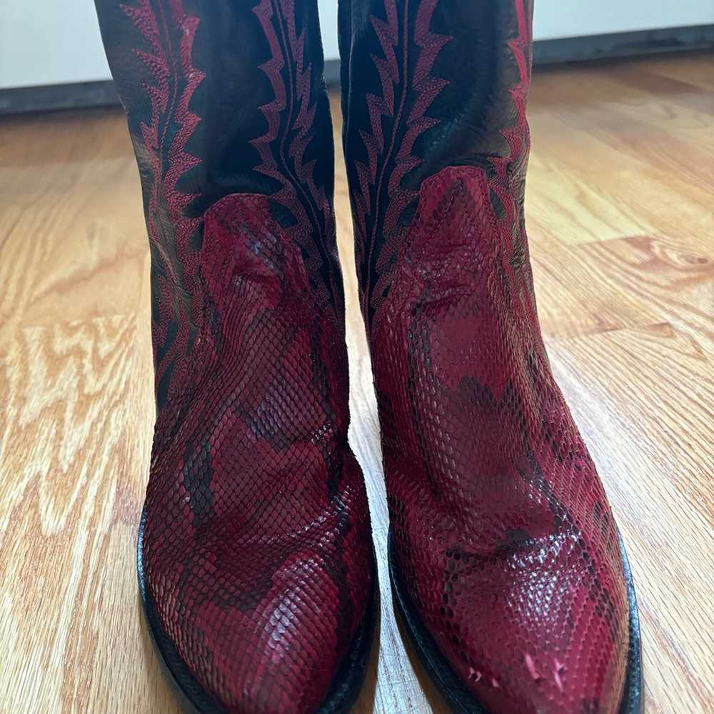 Cowboy Boots Red Black Flames Leather Snakeskin W… - image 6