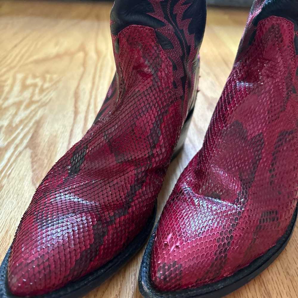 Cowboy Boots Red Black Flames Leather Snakeskin W… - image 9