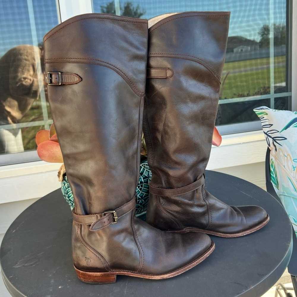 Frye Dorado Boot Size 7 Brown Italian Leather Equ… - image 2