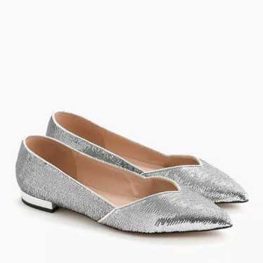 J. Crew Gwen d'orsay pointed toe silver sequin fl… - image 1