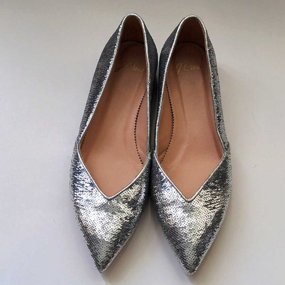 J. Crew Gwen d'orsay pointed toe silver sequin fl… - image 2