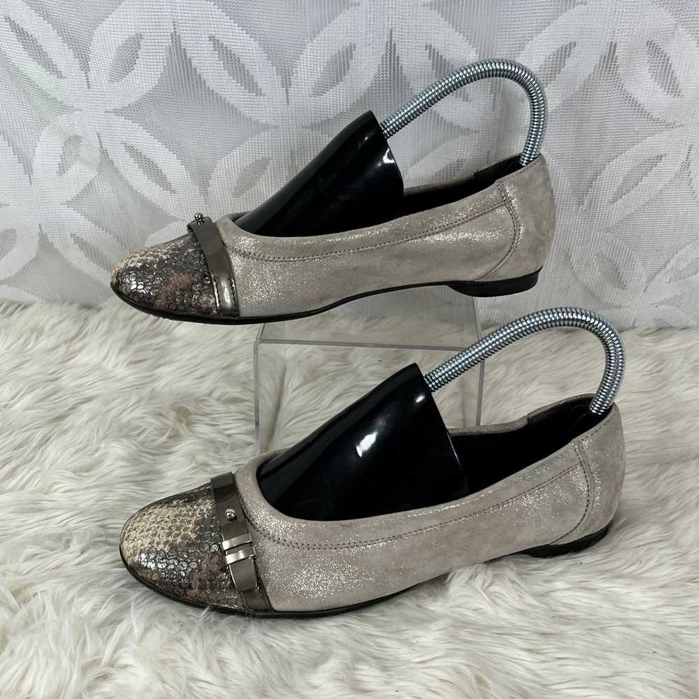 AGL Cap Toe Ballet Flat Taupe Suede/ Snake Toe Sh… - image 3