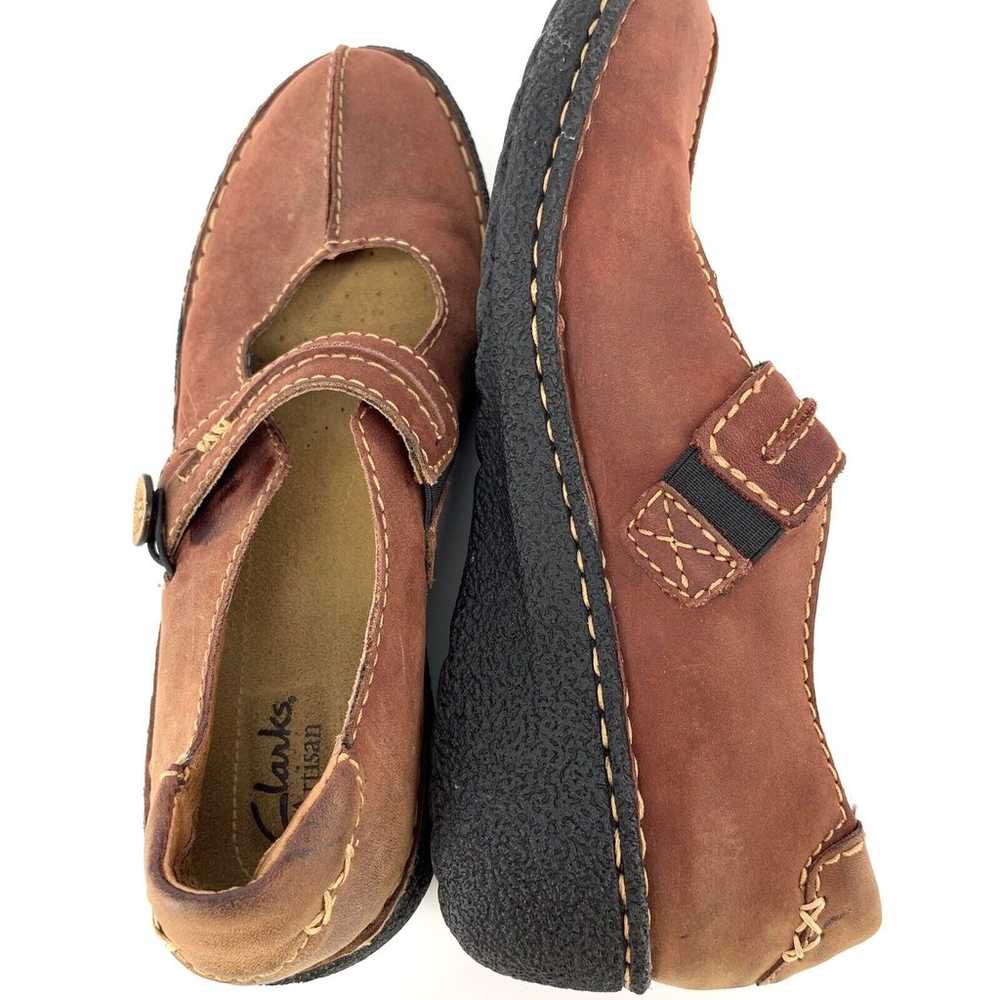 Clarks Artisan Brown Leather Wedge Mary Jane Loaf… - image 4
