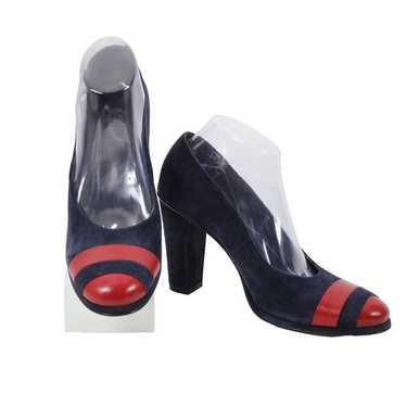 Tory Burch Sz 9 B Navy Blue Red Striped Suede Upp… - image 1
