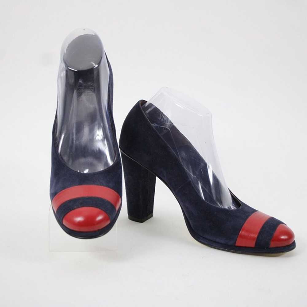 Tory Burch Sz 9 B Navy Blue Red Striped Suede Upp… - image 9