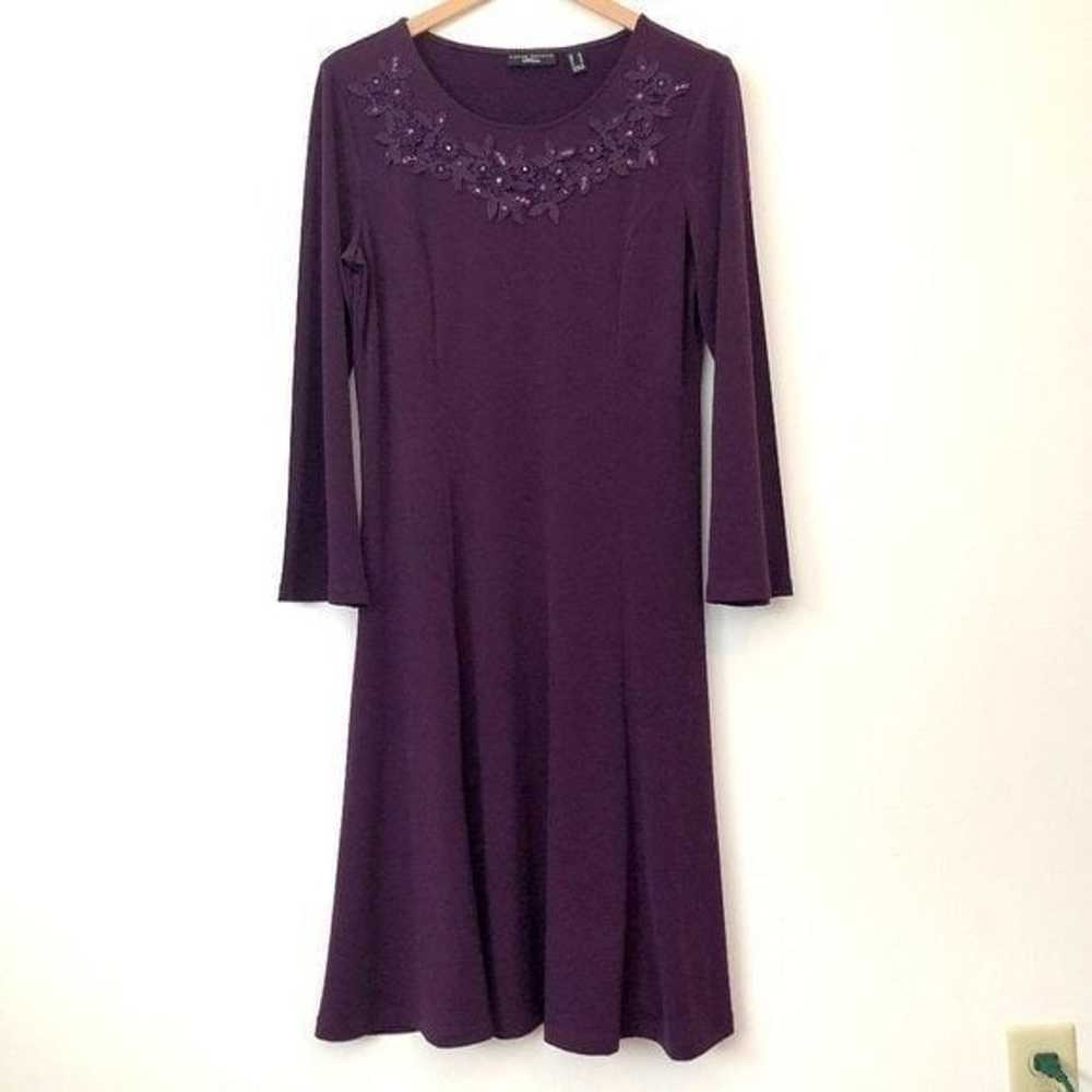 SUSAN GRAVER Artisan Liquid Knit Dress Purple Flo… - image 2