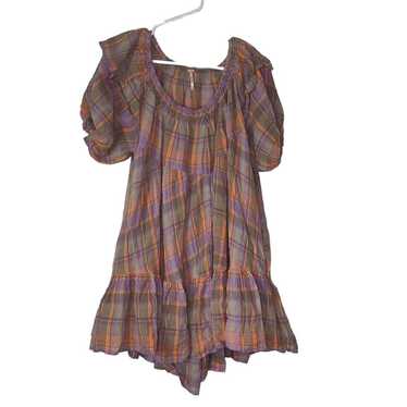 Free People Amelie Plaid Mini Dress Puffy Sleeves… - image 1