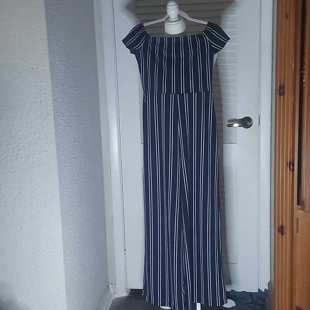 Windsor Cap Sleeve Navy/White Striped Jumpsuit Si… - image 2