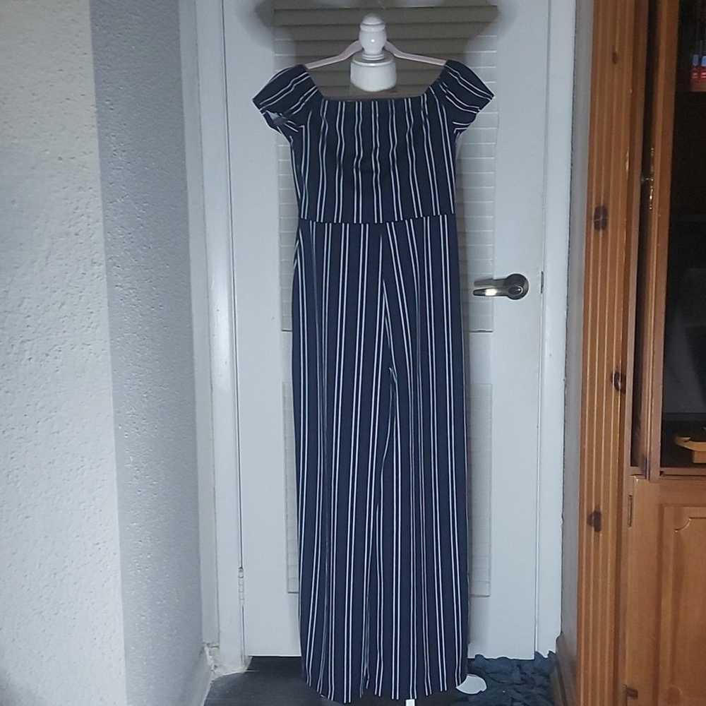 Windsor Cap Sleeve Navy/White Striped Jumpsuit Si… - image 3