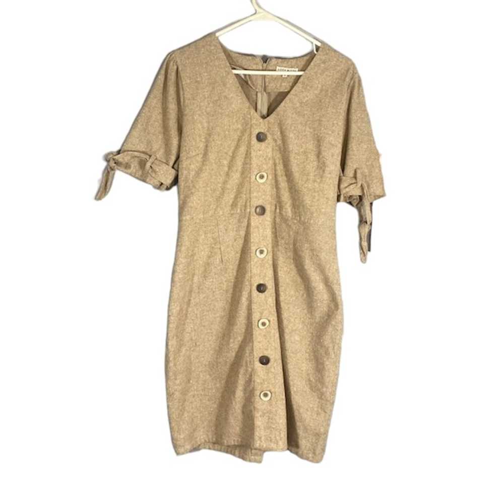 Moon River Beige Short Sleeve Button Front Dress … - image 1