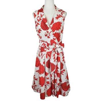 Jessica Howard White Red Floral Collared Pleated … - image 1