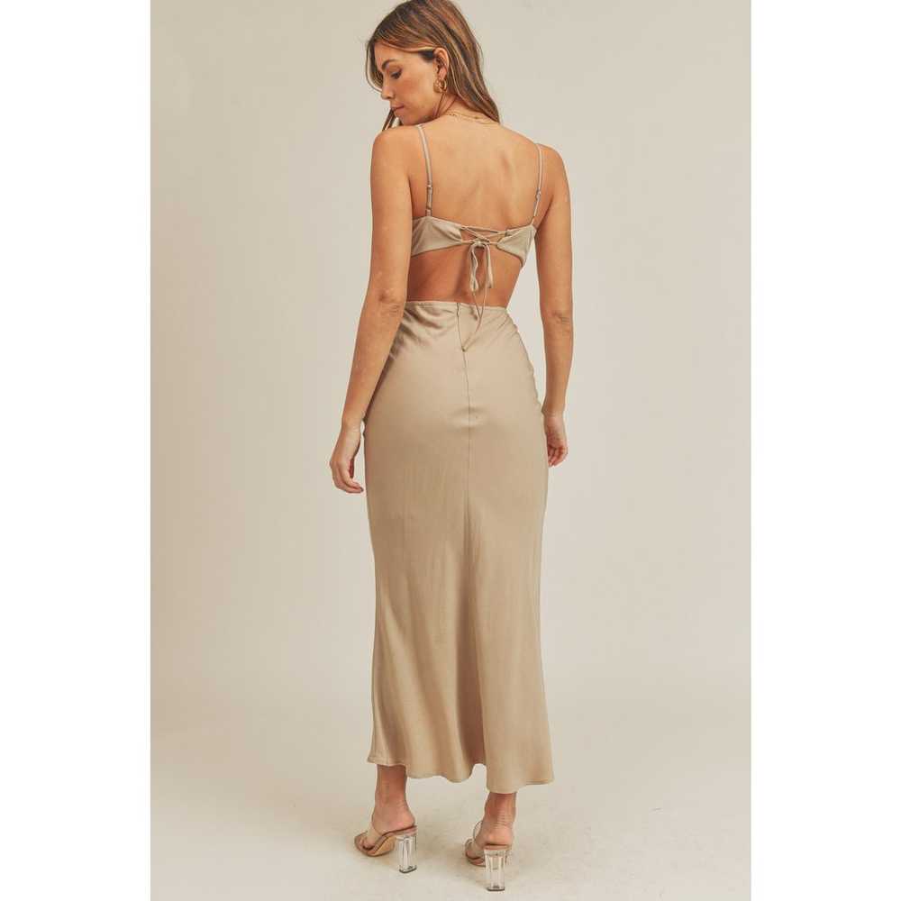 Mable Tan Cut Out Linen Maxi Dress Size L NWOT - image 2