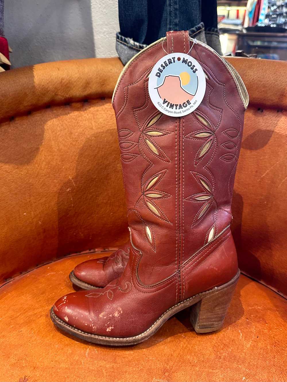 1980's Dingo Reddish Brown Boots with Tall Leathe… - image 3