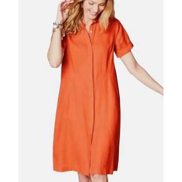 J jill 100% linen Orange Short Sleeve Shirt Dress 