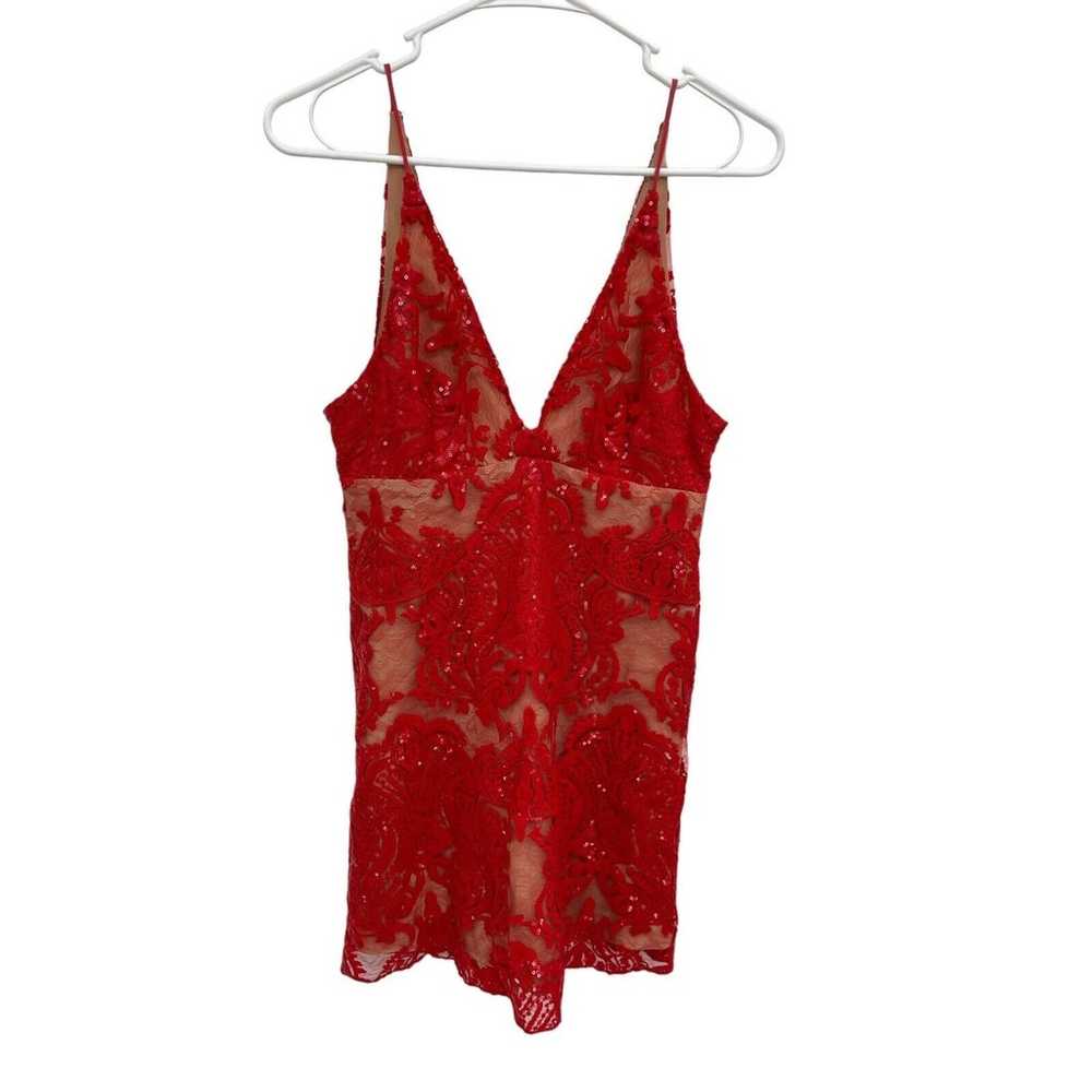 Free People Night Shimmers Dress Red Lace Sequins… - image 1